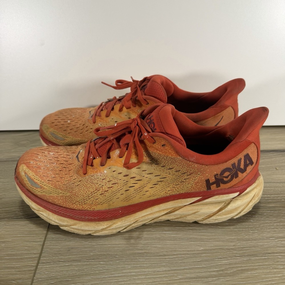 Hoka One One Clifton 8 Fiesta Orange Running Shoes Mens Size 12D 1119393FBOR
